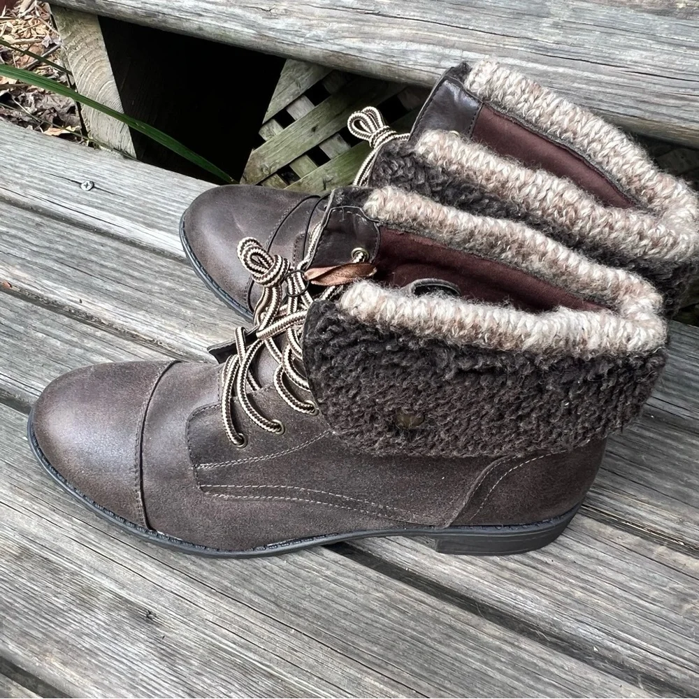 Cliffs Brown Fur top Lace-Up ankle boots Boots